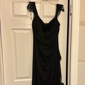 Elegant Black Dress with Lace Straps